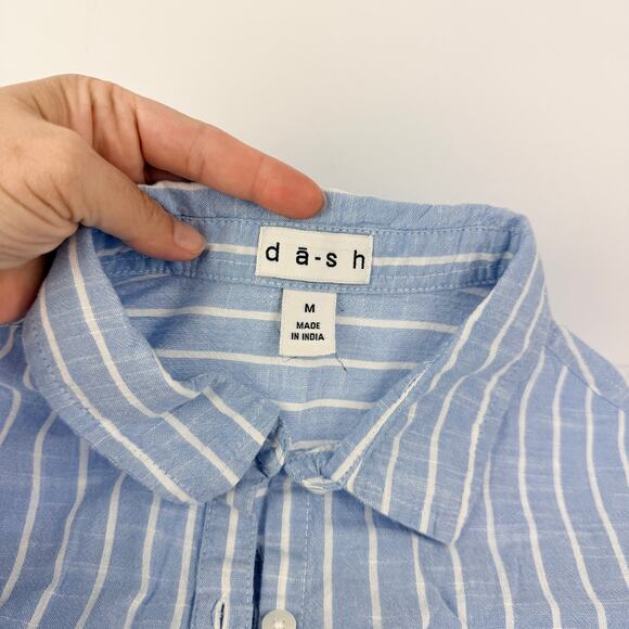 Da-sh XL Striped Blue White Cap Sleeve Button Up Women's Cotton Blouse Coastal - Picture 9 of 12